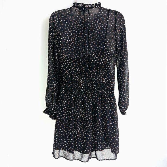 SOCIALITE Long Sleeve Semi-sheer Black Dress With Brown & White Dots Size Small - Picture 5 of 9